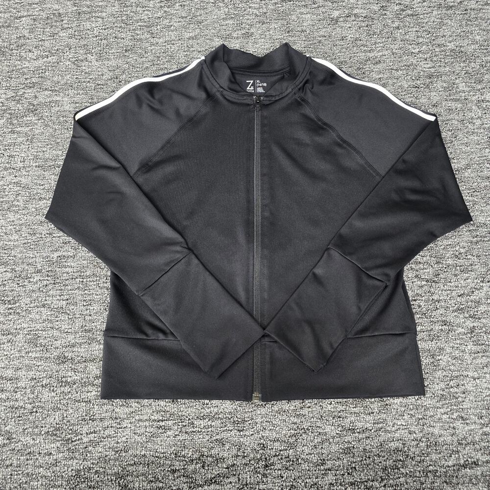 Z by Zella Full Zip Up Athletic Track Jacket Women's XL 14/16 Black White Stripe